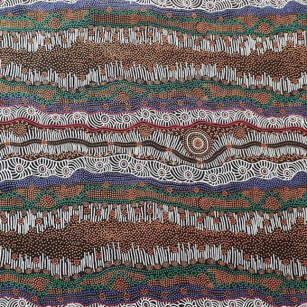 GATHERING BY THE CREEK Aborigines Stoff aus Australien